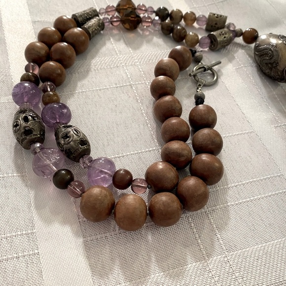 Gemstone, Bead, Pendant Necklace with tassel and Mala design influence. 22 inch - Picture 3 of 4